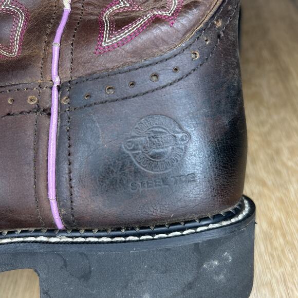 Justin Gypsy Women’s 10 Boots Steel Toe Western Cowgirl Brown Pink Work WKL9980 - Picture 5 of 9